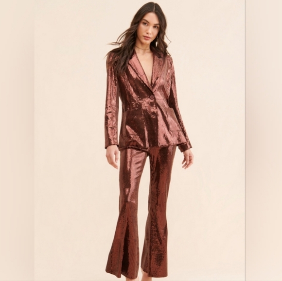 Anthropologie Flat White Disco Sequins In Brown/Bronze Blazer Size S NWOT - Picture 3 of 15